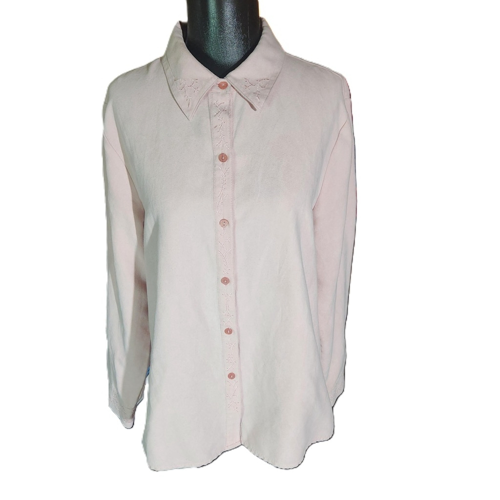 Relativity Pink Floral Embroidered Button Down Shirt XL